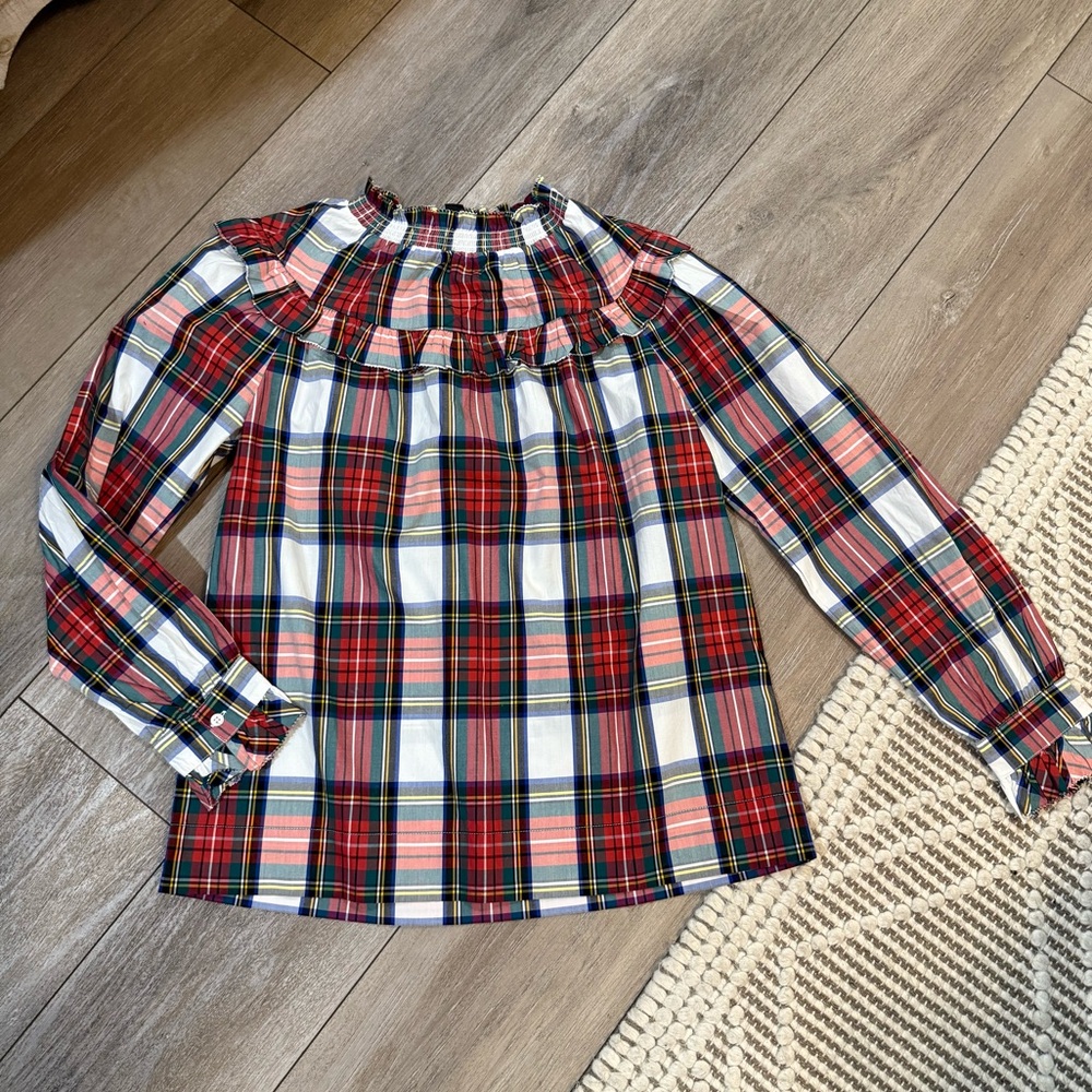 Adorable Christmas Plaid Ruffle Top by J. Crew - Size XS
